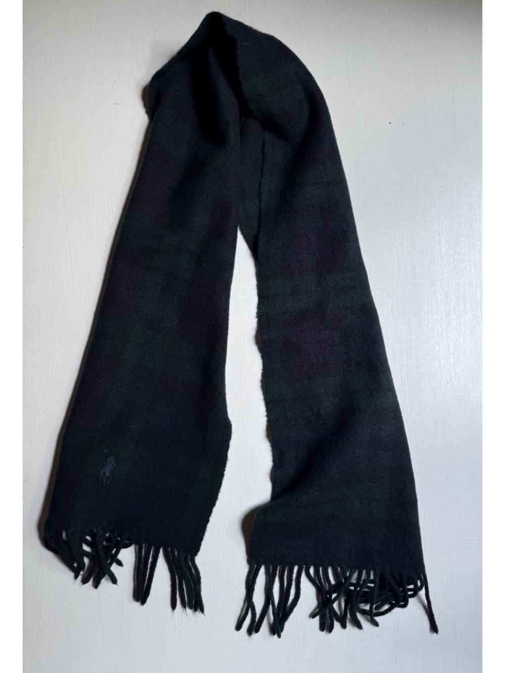 Polo Ralph Lauren Black Watch Plaid Lambswool Fringe Scarf Made In Italy